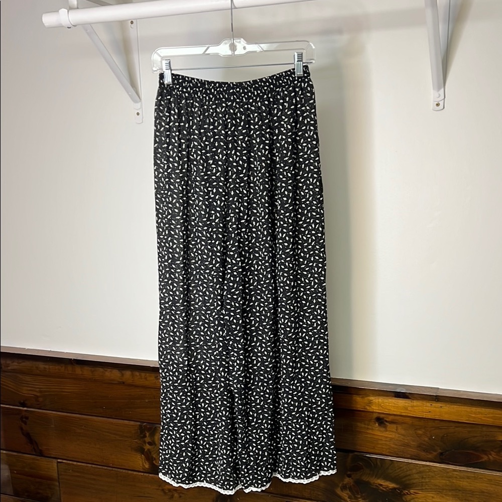 Vintage Natori Black & White Wide Leg Patterned Swim Cover‎ Up Sheer Pants- M